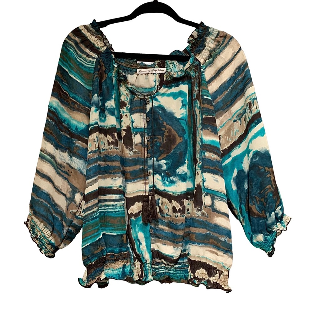 Signature by Larry Levine print sheer blouse Size L